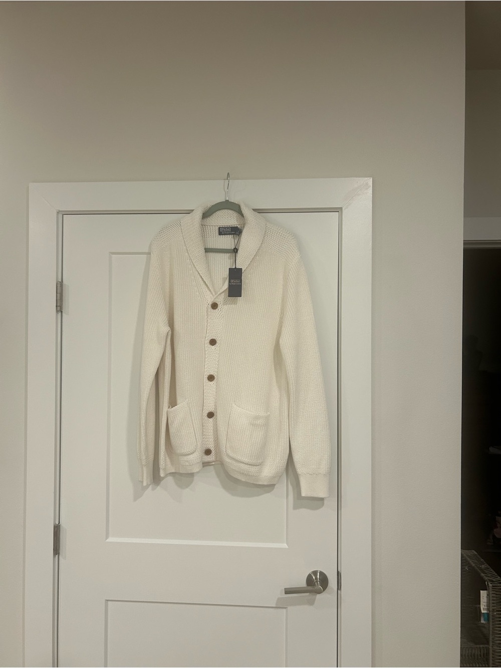 Polo Ralph Lauren Men's Cream Shawl Collar Button-Up Sweater
